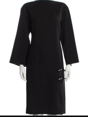 Valentino Vintage Black Long Sleeve Midi Dress with Decorative Buckles